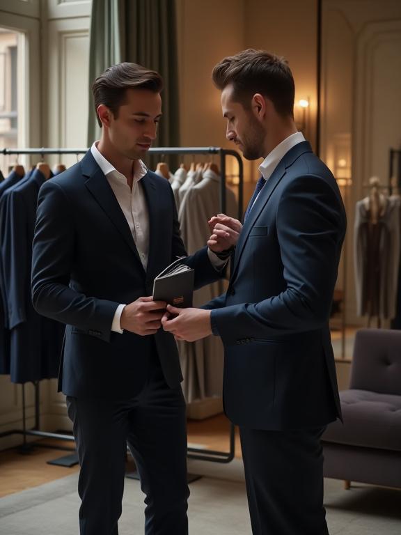 Uno stilista personale che mostra opzioni di abbigliamento a un cliente