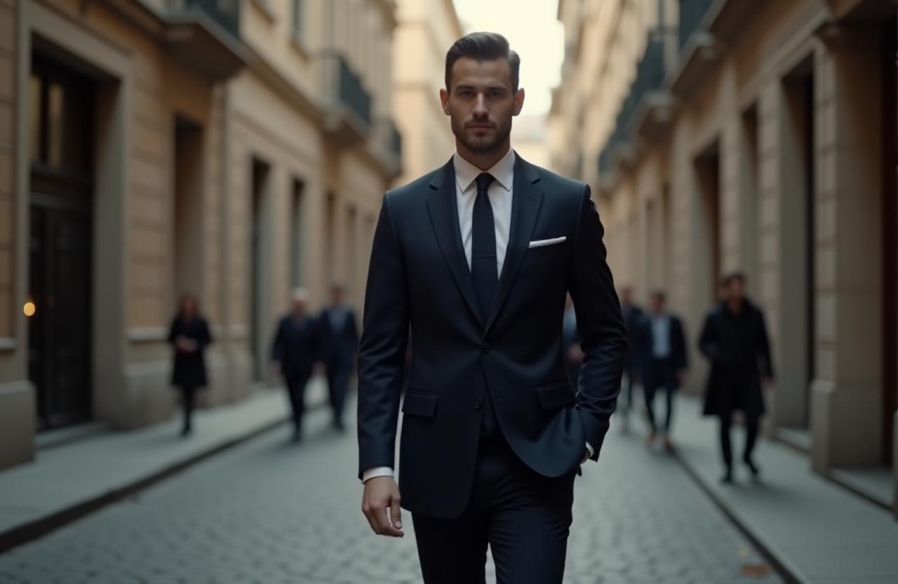 Uomo elegante con un abito sartoriale a Milano